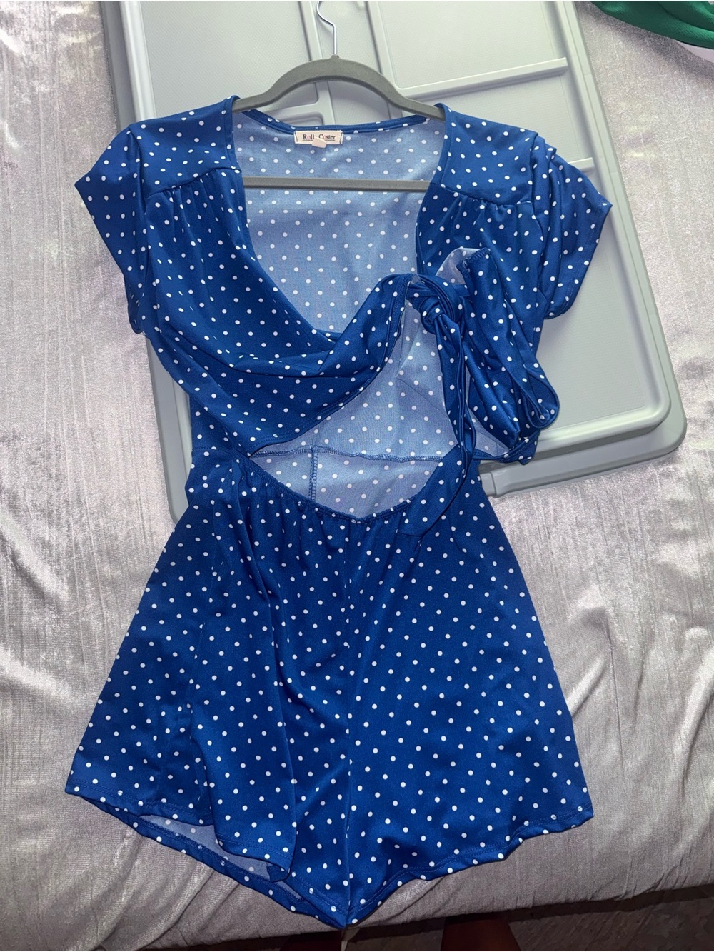 Rolla Coster Blue Polka Dot Top with Navy Trim